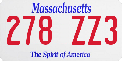 MA license plate 278ZZ3