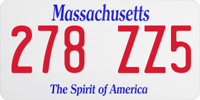 MA license plate 278ZZ5