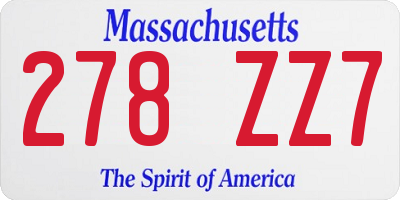 MA license plate 278ZZ7