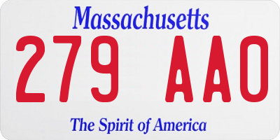 MA license plate 279AA0