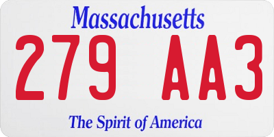 MA license plate 279AA3