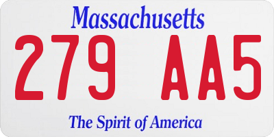 MA license plate 279AA5
