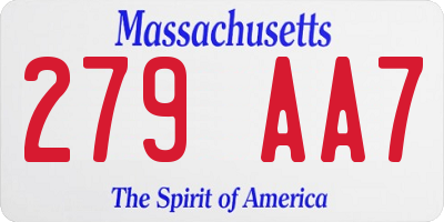 MA license plate 279AA7