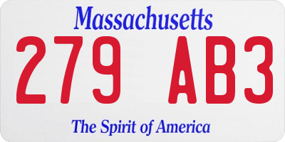 MA license plate 279AB3