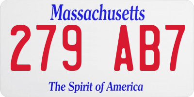 MA license plate 279AB7