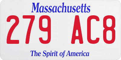 MA license plate 279AC8