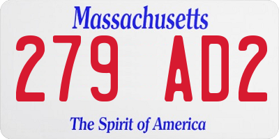 MA license plate 279AD2