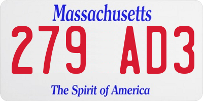 MA license plate 279AD3