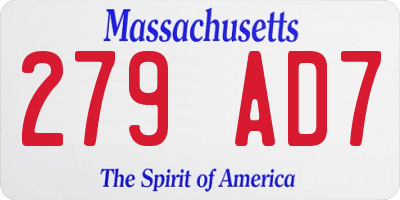 MA license plate 279AD7