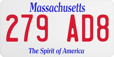 MA license plate 279AD8