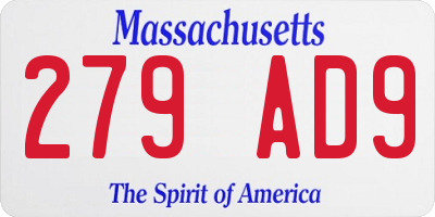 MA license plate 279AD9