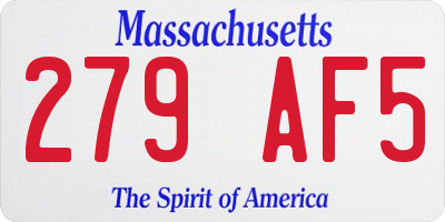MA license plate 279AF5