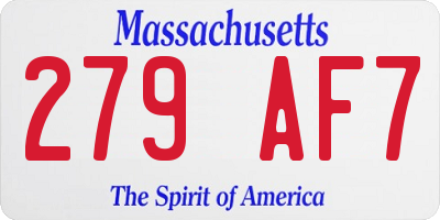 MA license plate 279AF7