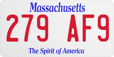 MA license plate 279AF9