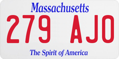 MA license plate 279AJ0