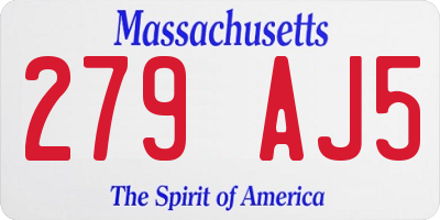 MA license plate 279AJ5