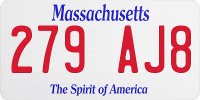 MA license plate 279AJ8