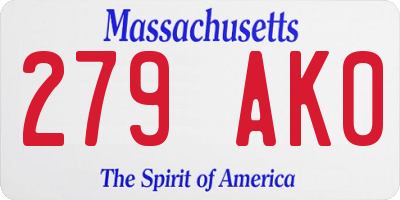 MA license plate 279AK0
