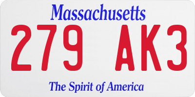 MA license plate 279AK3