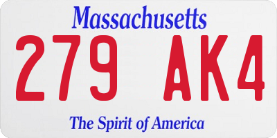 MA license plate 279AK4
