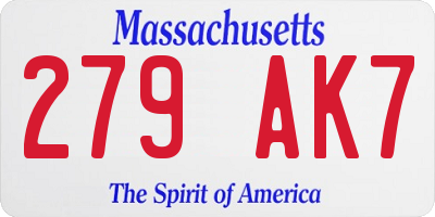 MA license plate 279AK7