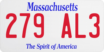 MA license plate 279AL3