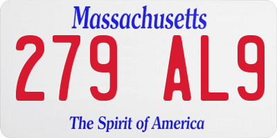 MA license plate 279AL9