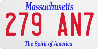 MA license plate 279AN7