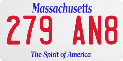 MA license plate 279AN8