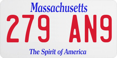 MA license plate 279AN9