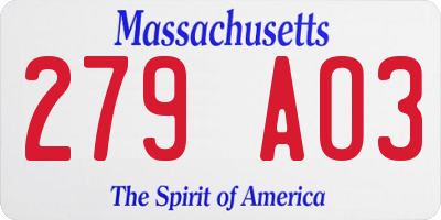 MA license plate 279AO3