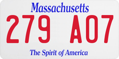 MA license plate 279AO7