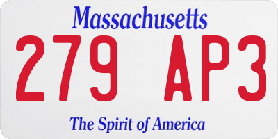MA license plate 279AP3