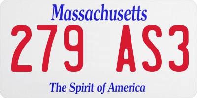 MA license plate 279AS3