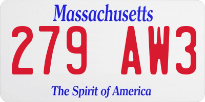 MA license plate 279AW3