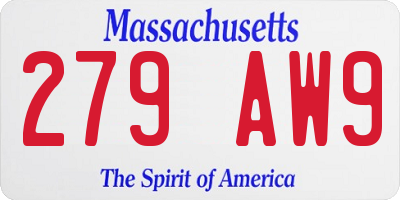 MA license plate 279AW9