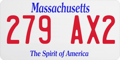 MA license plate 279AX2