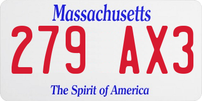 MA license plate 279AX3