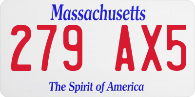 MA license plate 279AX5