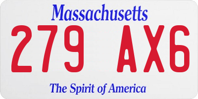 MA license plate 279AX6