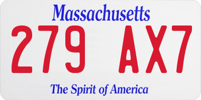 MA license plate 279AX7
