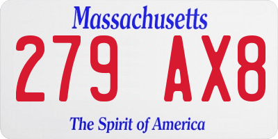 MA license plate 279AX8