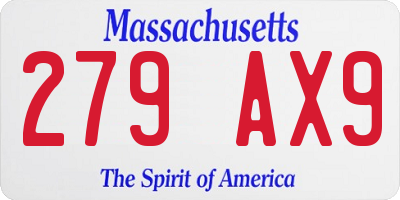 MA license plate 279AX9