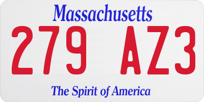 MA license plate 279AZ3