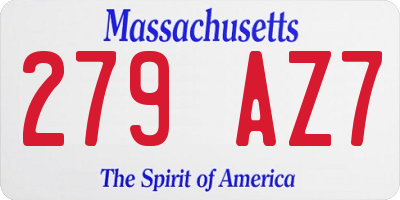 MA license plate 279AZ7