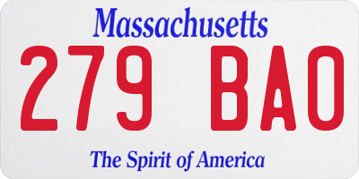 MA license plate 279BA0