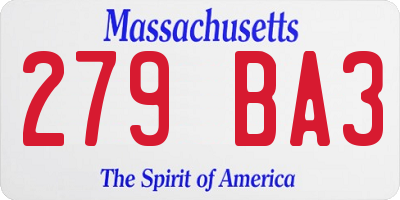 MA license plate 279BA3
