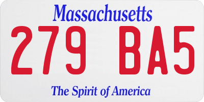 MA license plate 279BA5