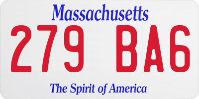 MA license plate 279BA6