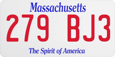 MA license plate 279BJ3